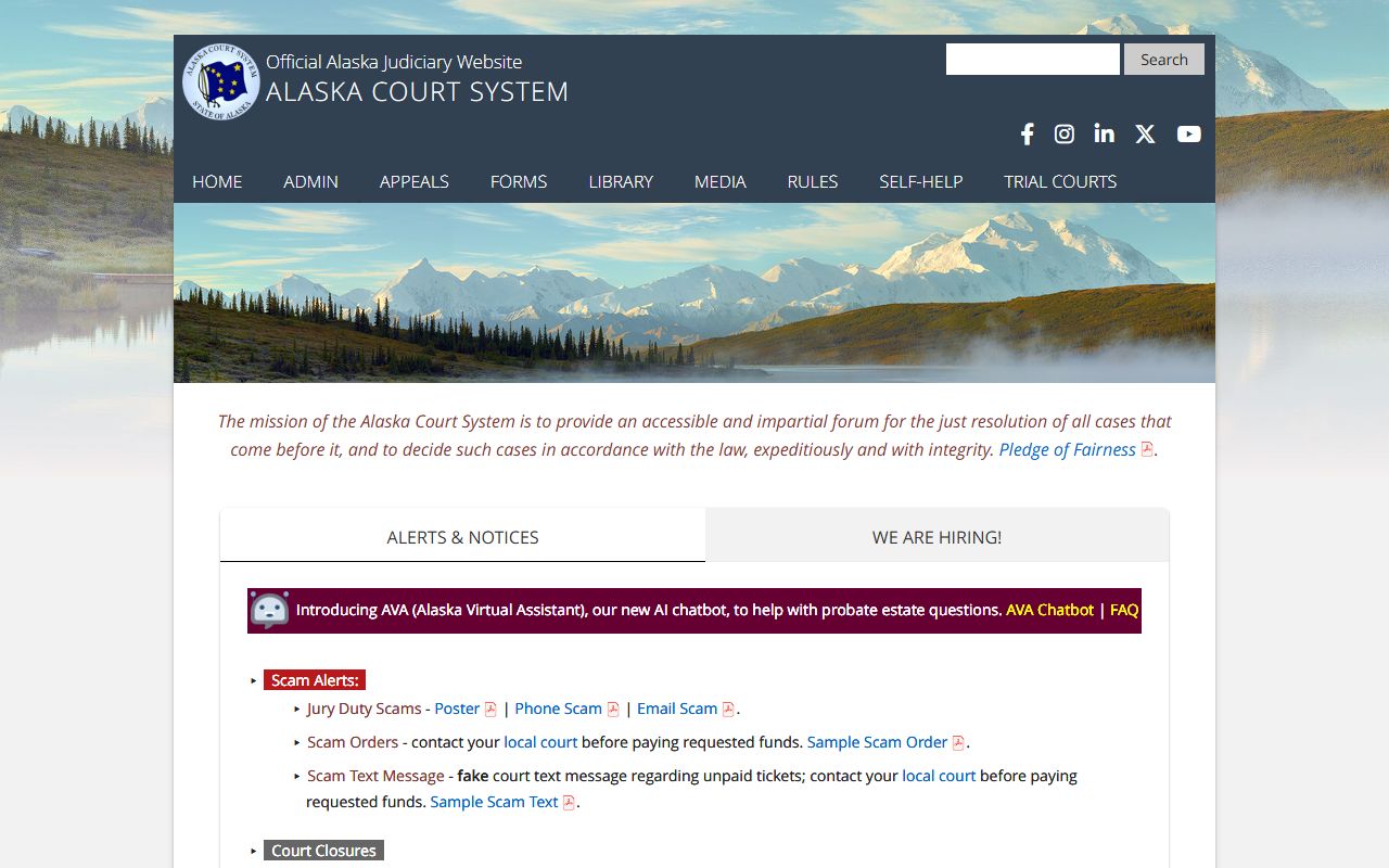 Alaska Court System state arrest records portal