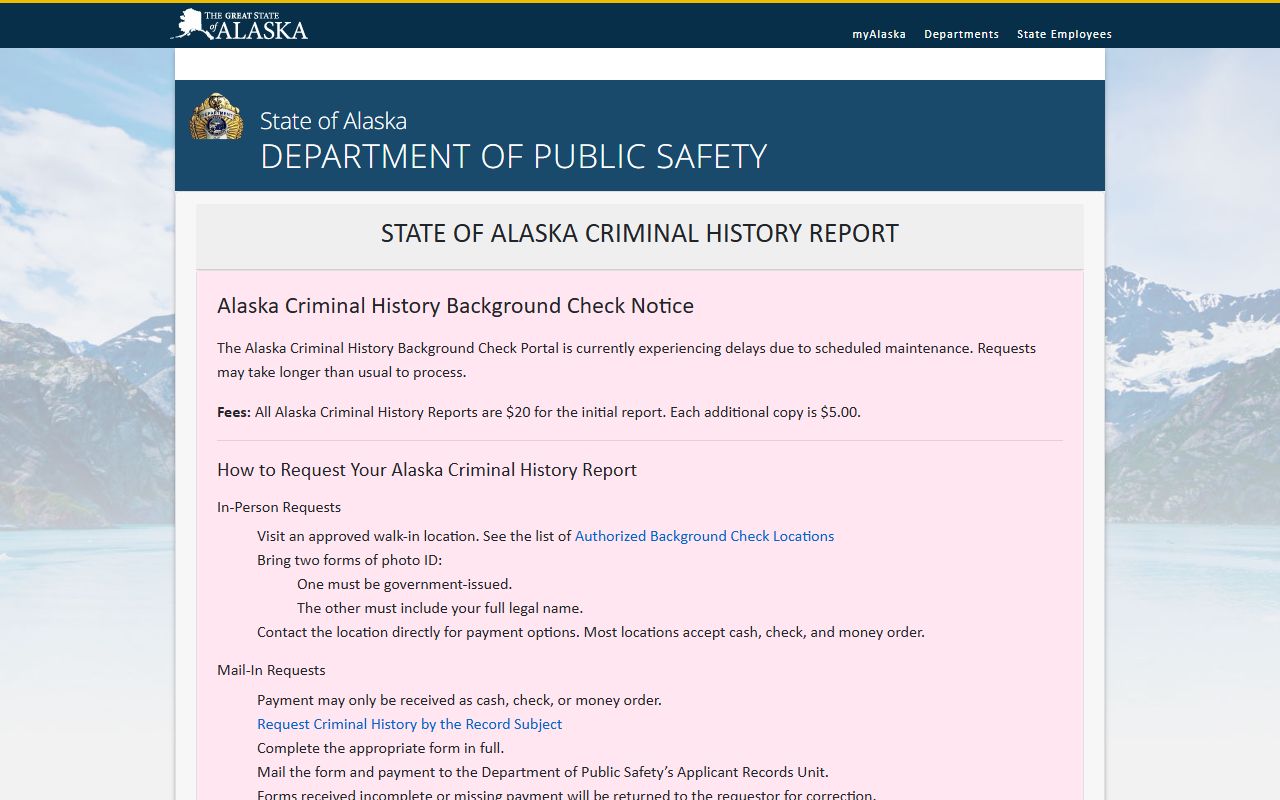 Alaska background check portal for arrest records