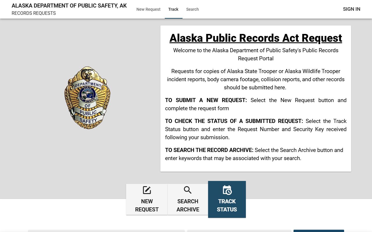 Alaska DPS records portal public arrest records